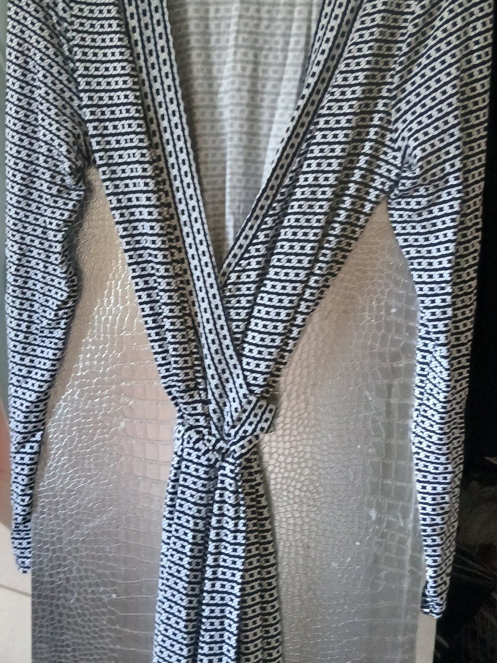 Black and White Knit Wrap Dress